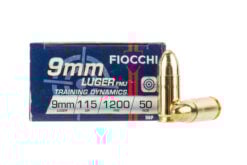 Fiocchi 9AP 9mm Luger 115gr Full Metal Jacket Ammo Handgun Ammo - 50 Rounds
