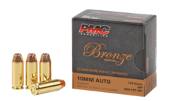 PMC Bronze Ammunition 10MM 170 Grain Jacketed Hollow Point Handgun Ammo - 25 Rounds