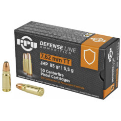 PPU PPD7T Defense 7.62x25mm Tokarev 85 gr Jacketed Hollow Point (JHP) Handgun Ammo - 50 Rounds
