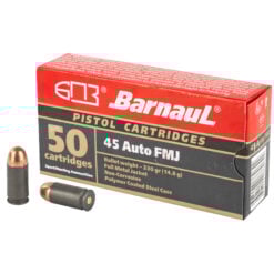Barnaul Ammunition 45 ACP 230Gr Full Metal Jacket Steel Polycoated Case Handgun Ammo - 50 Rounds