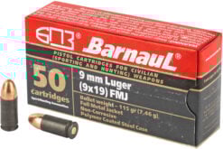 Barnaul Ammunition 9MM 115Gr Full Metal Jacket Steel Polycoated Case Handgun Ammo - 50 Rounds