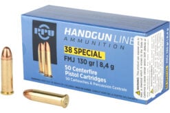 PPU PPH38SF Handgun 38 Special 130 gr Full Metal Jacket (FMJ) Handgun Ammo - 50 Rounds