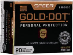Speer Ammo 23966GD Gold Dot Personal Protection 45 ACP 230 gr Hollow Point (HP) 20 Bx