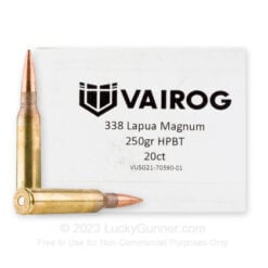 Vairog - 338 Lapua Mag - 250 Grain - Solid Copper Rifle Ammo - 20 Rounds