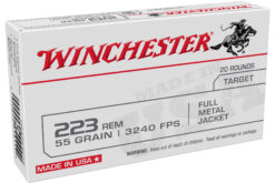 Winchester USA .223 Ammo 55 Grain FMJ USA White Box Rifle Ammo - 20 Rounds