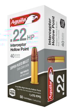 Aguila 1B220321 Interceptor 22 LR 40 gr Copper Plated Hollow Point (CPHP) Rimfire Ammo - 50 Rounds