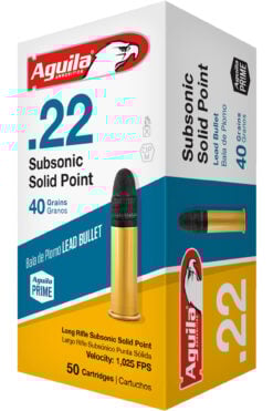 Aguila Ammunition Rimfire Subsonic 22LR 40 Grain Solid Point Rimfire Ammo - 50 Rounds