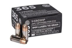 SIG Sauer 365 9mm Ammo 115 Grain Elite V-Crown JHP Ammo Handgun Ammo - 200 Rounds