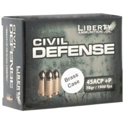Liberty Ammunition LACD45013BC Civil Defense 45 ACP +P 78 gr 1900 fps Lead-Free Fragmenting Hollow Point (LFFHP) Brass Case Handgun Ammo - 20 Rounds